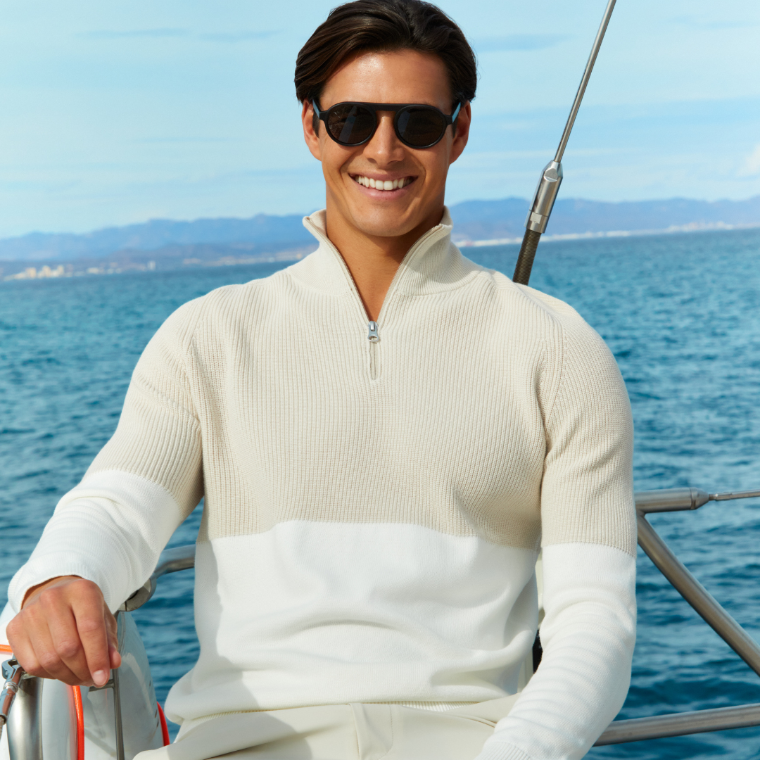 GRANT | Cotton Half Zip Pullover | White Sand
