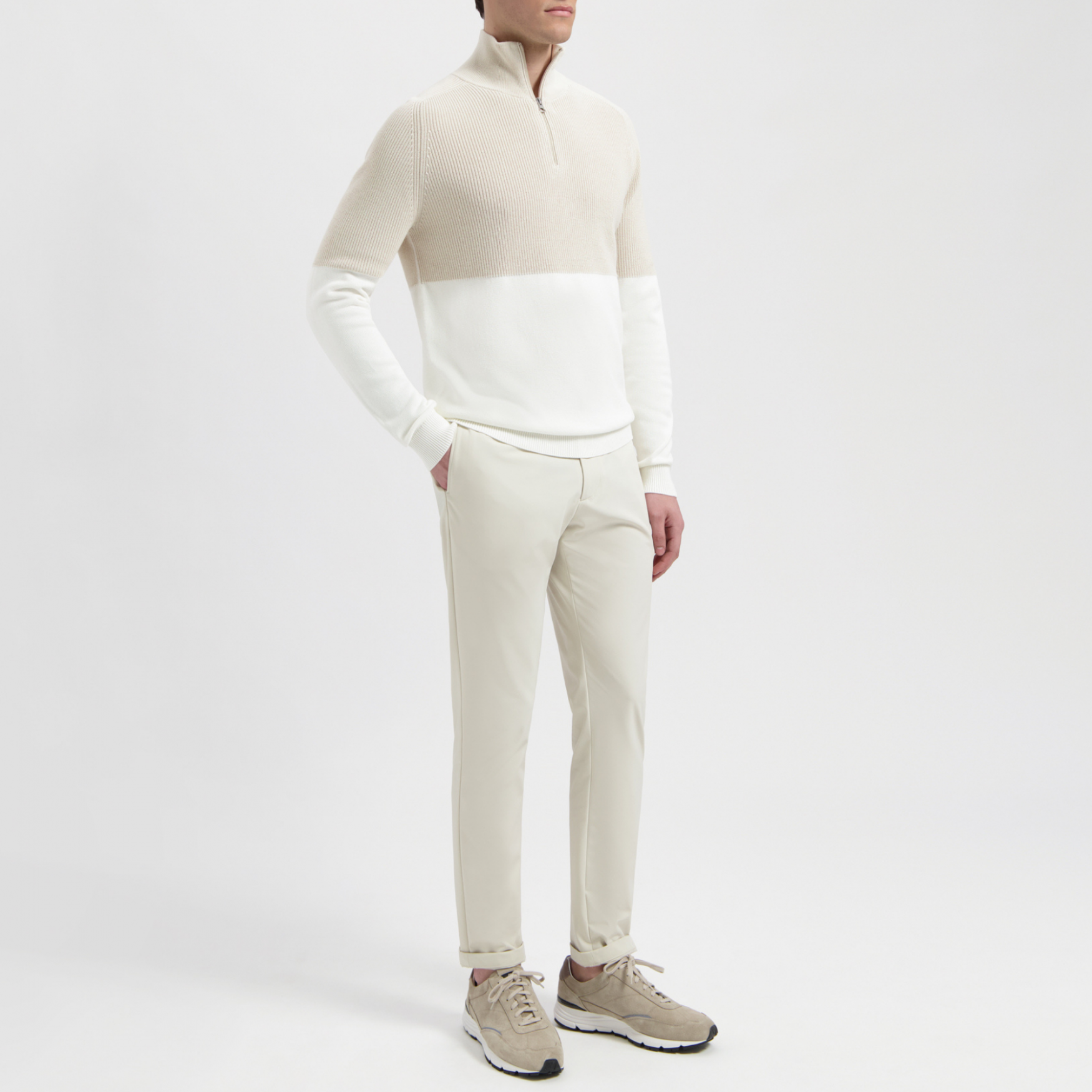 GRANT | Cotton Half Zip Pullover | White Sand