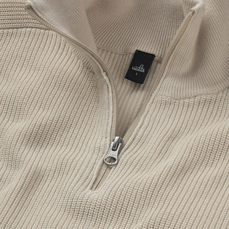 GRANT | Cotton Half Zip Pullover | White Sand