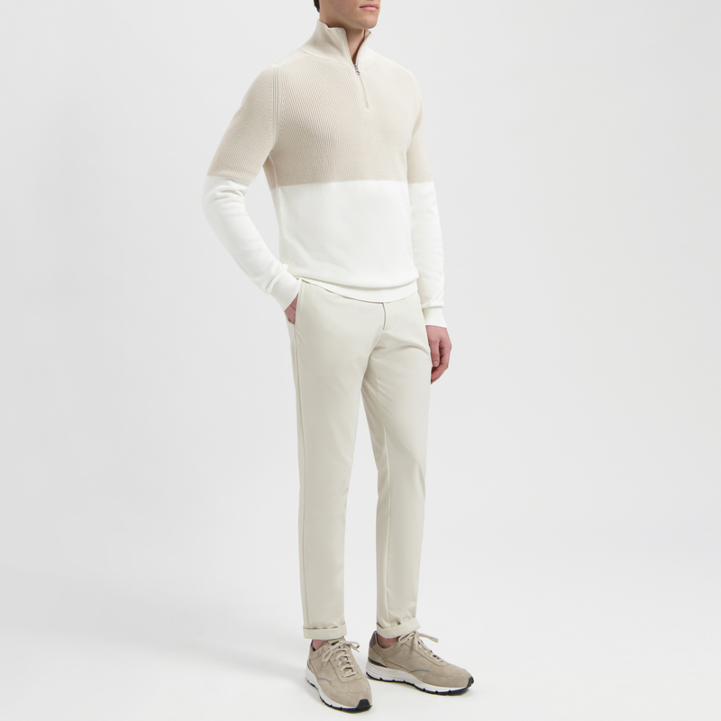 GRANT | Cotton Half Zip Pullover | White Sand